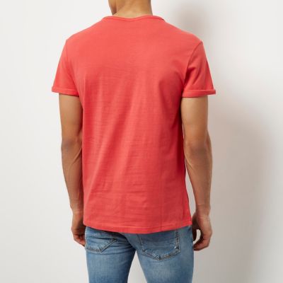 Coral roll sleeve T-shirt